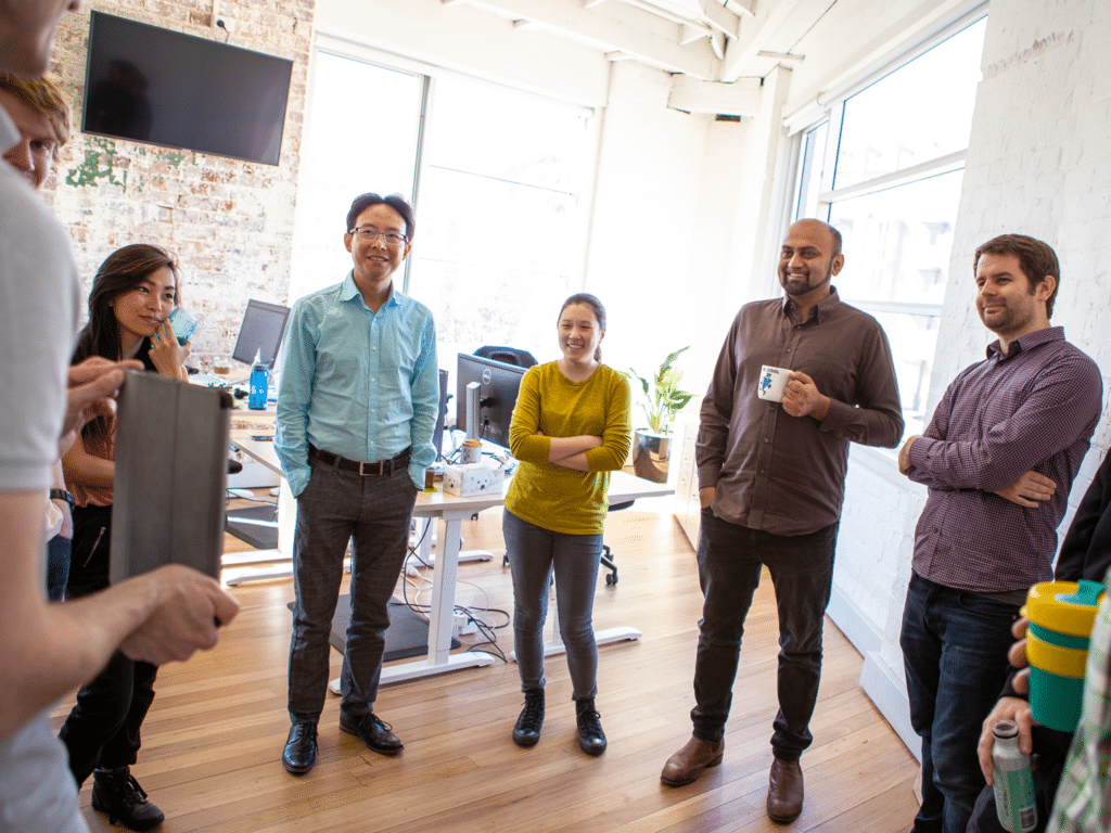 group in standup meeting